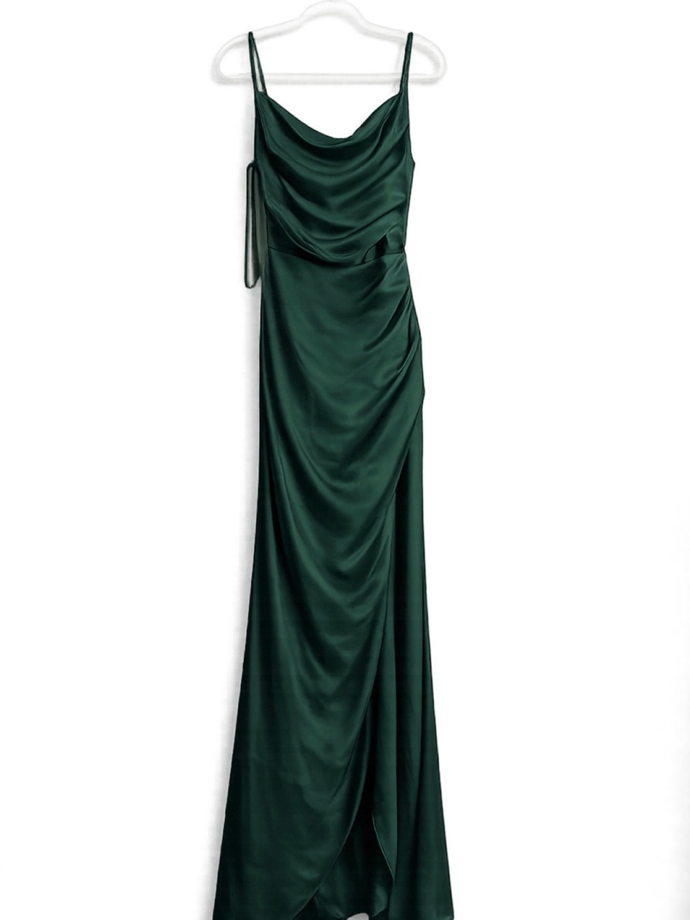 Emerald Green Satin Cowl Neck Slip Dress
